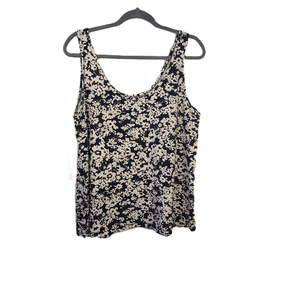LANE BRYANT Women's Size 14/16 Black and White Floral Cotton Blend Tank Top